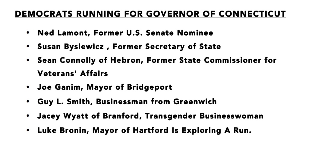 DEMOCRATS RUNNING FOR GOVERNOR OF CONNECTICUT